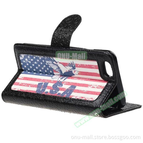 USA Flag Pattern Embossed Style PU Leather Case Flip Cover for iPhone 6 Plus 5.5 inch